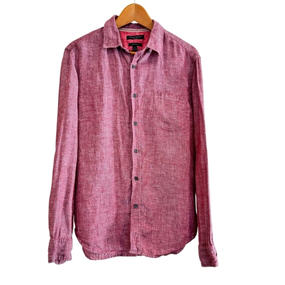 Banana Republic Men’s M Long Sleeve Linen Shirt Men M Camden Fit Red Button Up - Picture 1 of 12